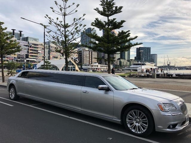 chauffeur cars melbourne fleet stretch limousine 12 seater silver color