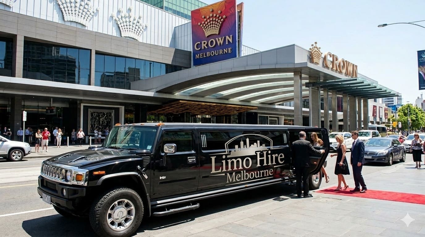 Black limousine outside Crown Melbourne